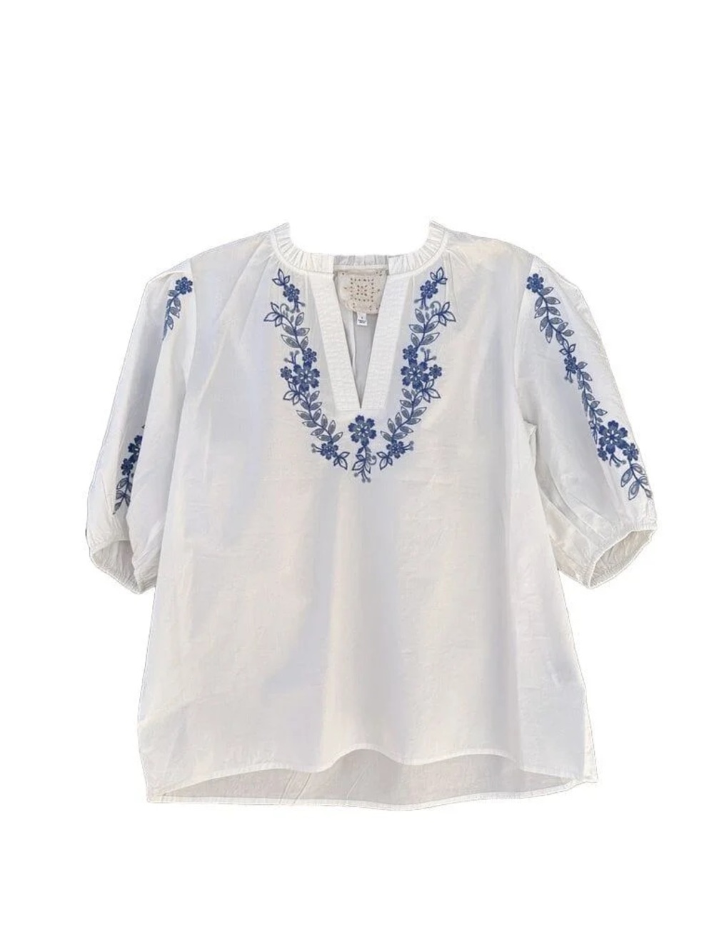 Johnny Was Alegra Embroidered Peasant Top White Cotton Poplin Size Small Boho
